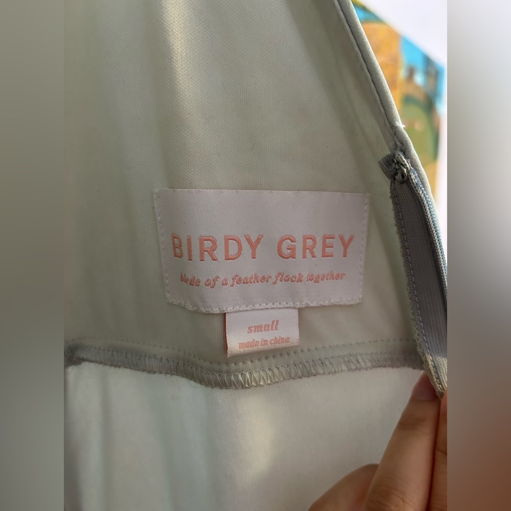 Birdy grey dove grey bridesmaid dress with fluttery cap sleeves (hemmed to ~5’4) - Picture 6 of 7